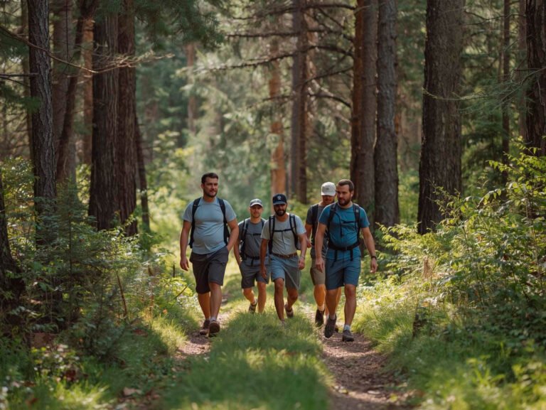 A group of men walking in the forest
